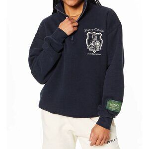 DANZY Soul Cycle Classic Quarter Zip Cotton Navy Sweater Size Large NWT